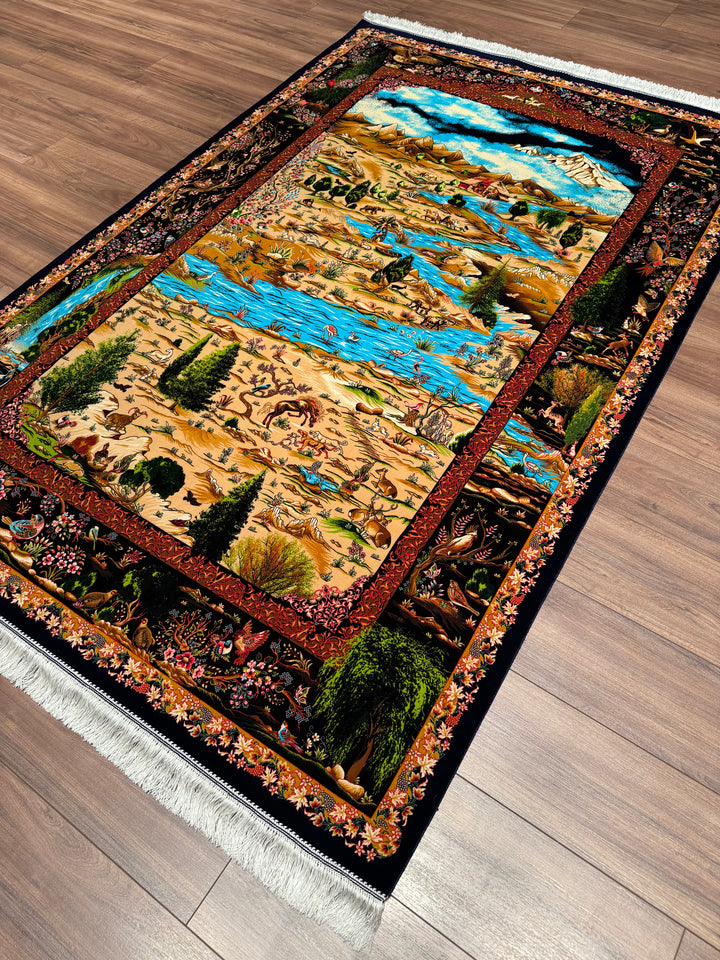 Iranian Tabriz Plain Navy Blue Modal Silk Carpet 150x225 cm (3.38 square meters) - 5x7 ft