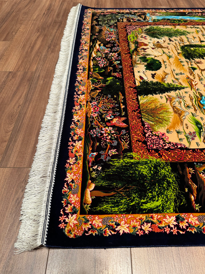 Iranian Tabriz Plain Navy Blue Modal Silk Carpet 150x225 cm (3.38 square meters) - 5x7 ft