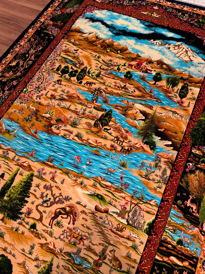 Iranian Tabriz Plain Navy Blue Modal Silk Carpet 150x225 cm (3.38 square meters) - 5x7 ft