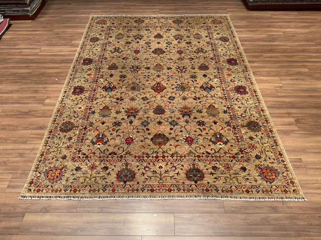 Sultani Binbirgece Orjinal El Dokuması Bej Kök Boya Yün Halı 272x357 9.71 Metrekare - 9x12 ft