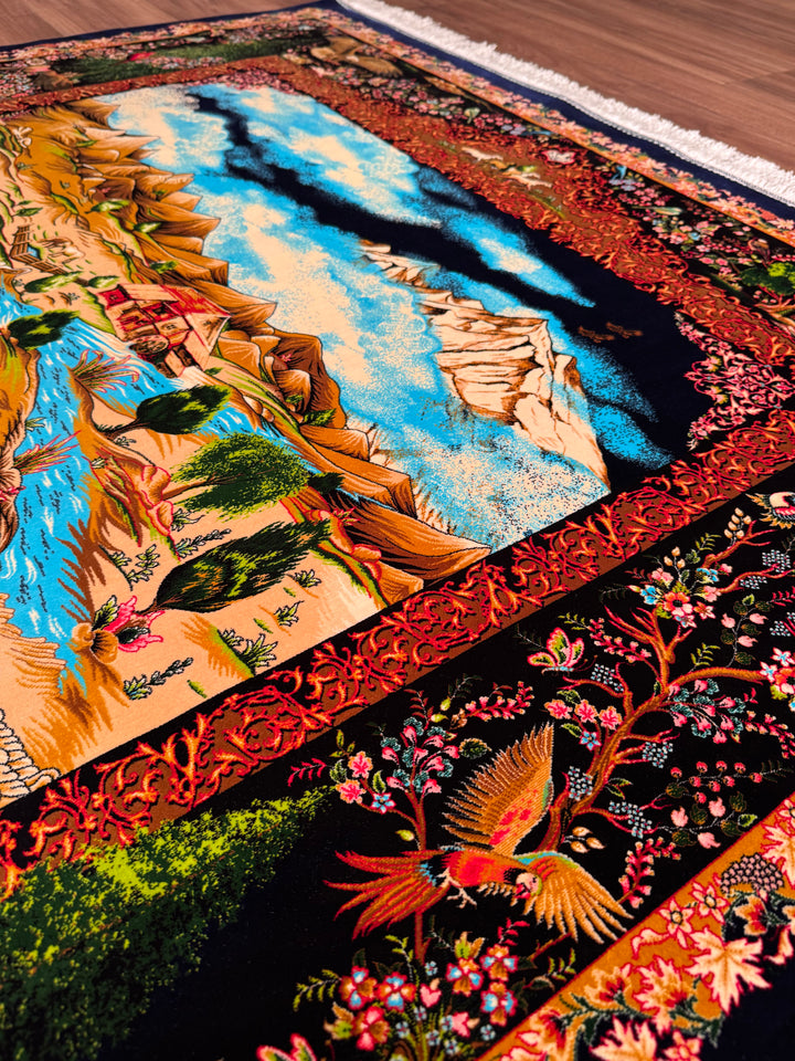 Iranian Tabriz Plain Navy Blue Modal Silk Carpet 150x225 cm (3.38 square meters) - 5x7 ft