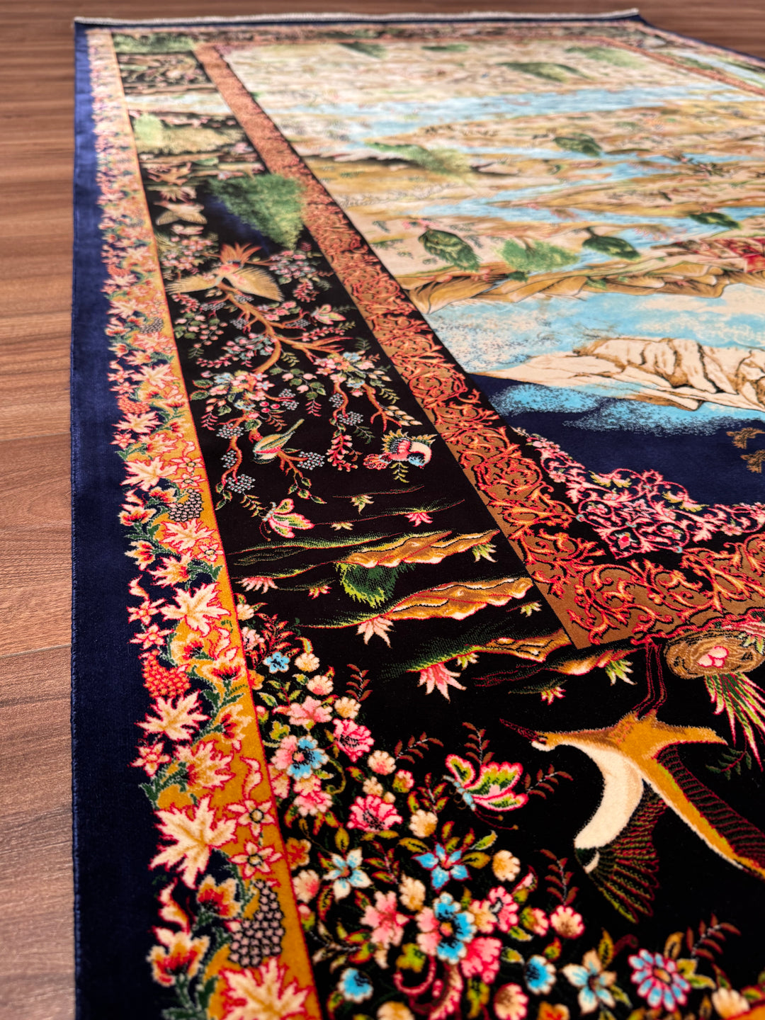 Iranian Tabriz Plain Navy Blue Modal Silk Carpet 150x225 cm (3.38 square meters) - 5x7 ft