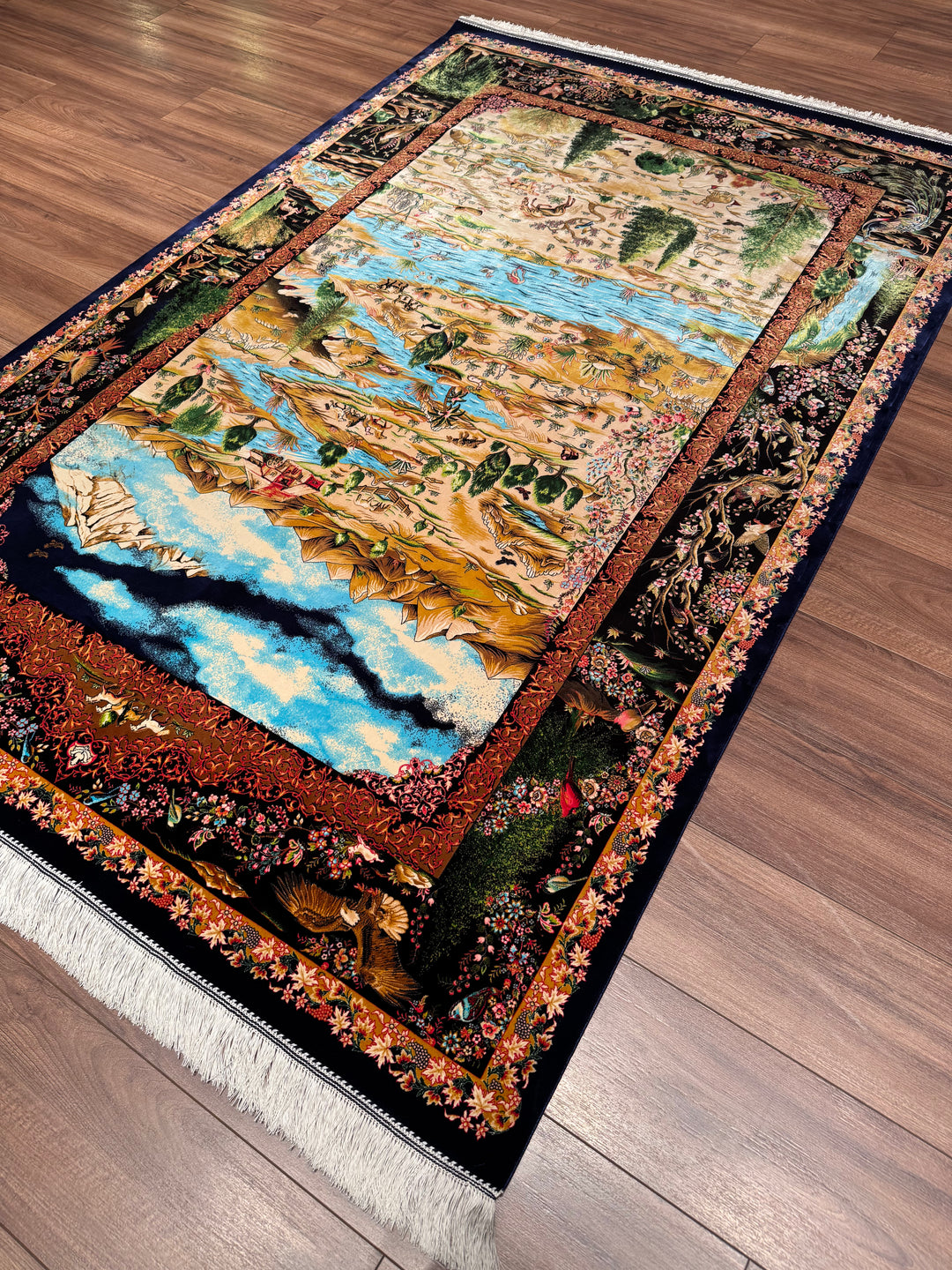 Iranian Tabriz Plain Navy Blue Modal Silk Carpet 150x225 cm (3.38 square meters) - 5x7 ft