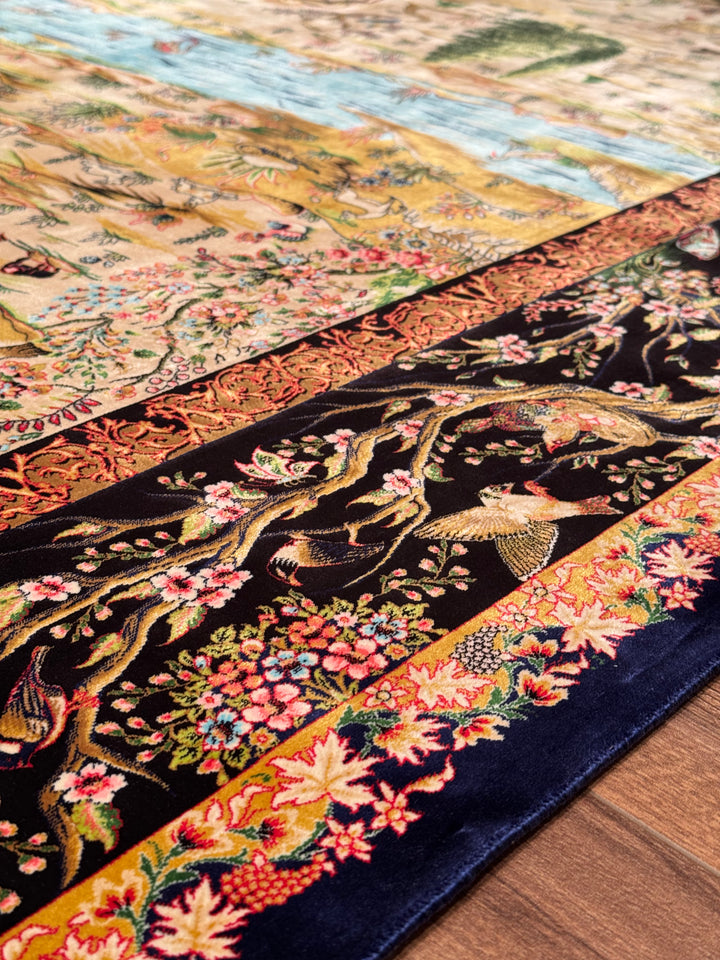 Iranian Tabriz Plain Navy Blue Modal Silk Carpet 150x225 cm (3.38 square meters) - 5x7 ft