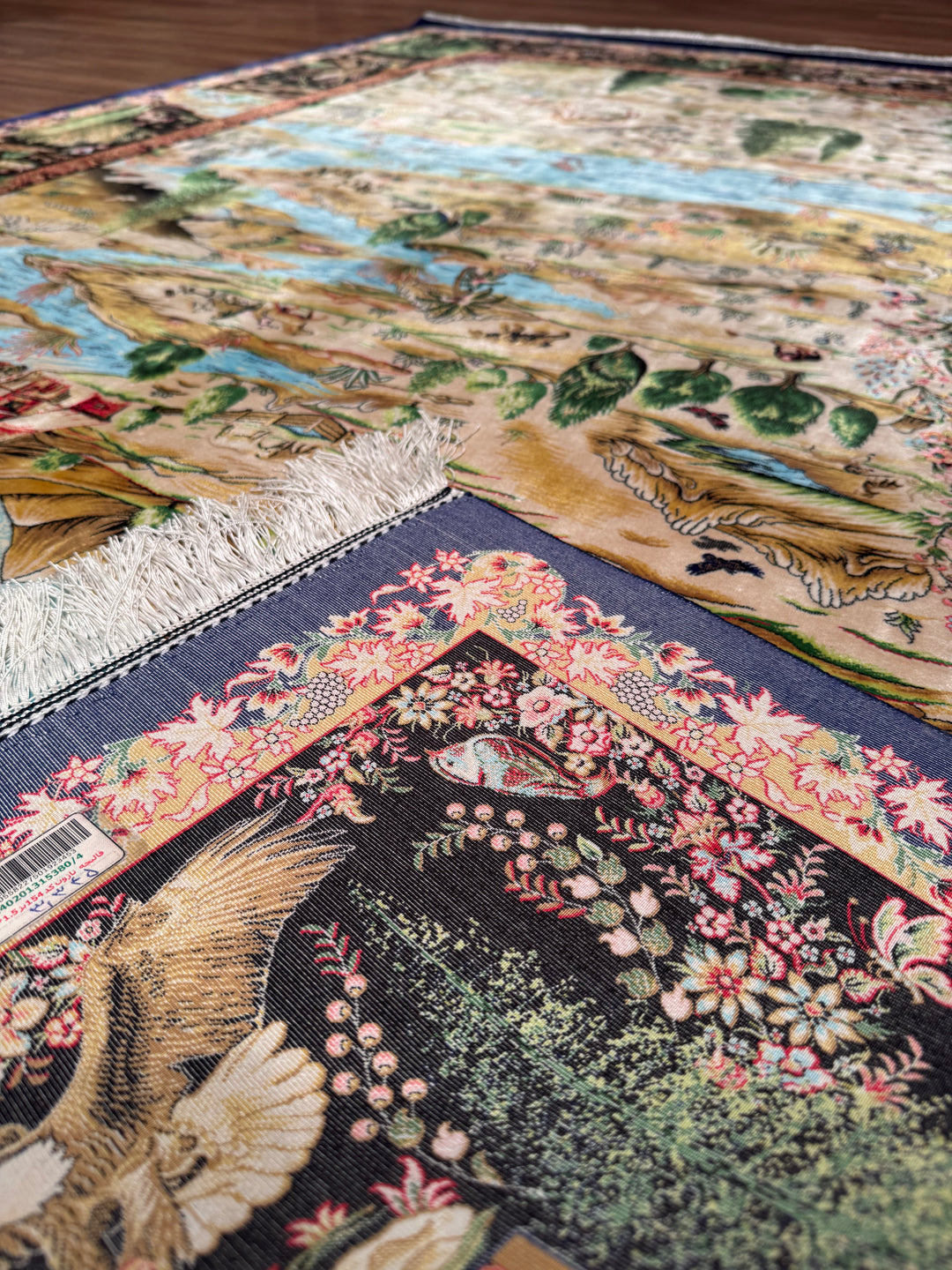 Iranian Tabriz Plain Navy Blue Modal Silk Carpet 150x225 cm (3.38 square meters) - 5x7 ft