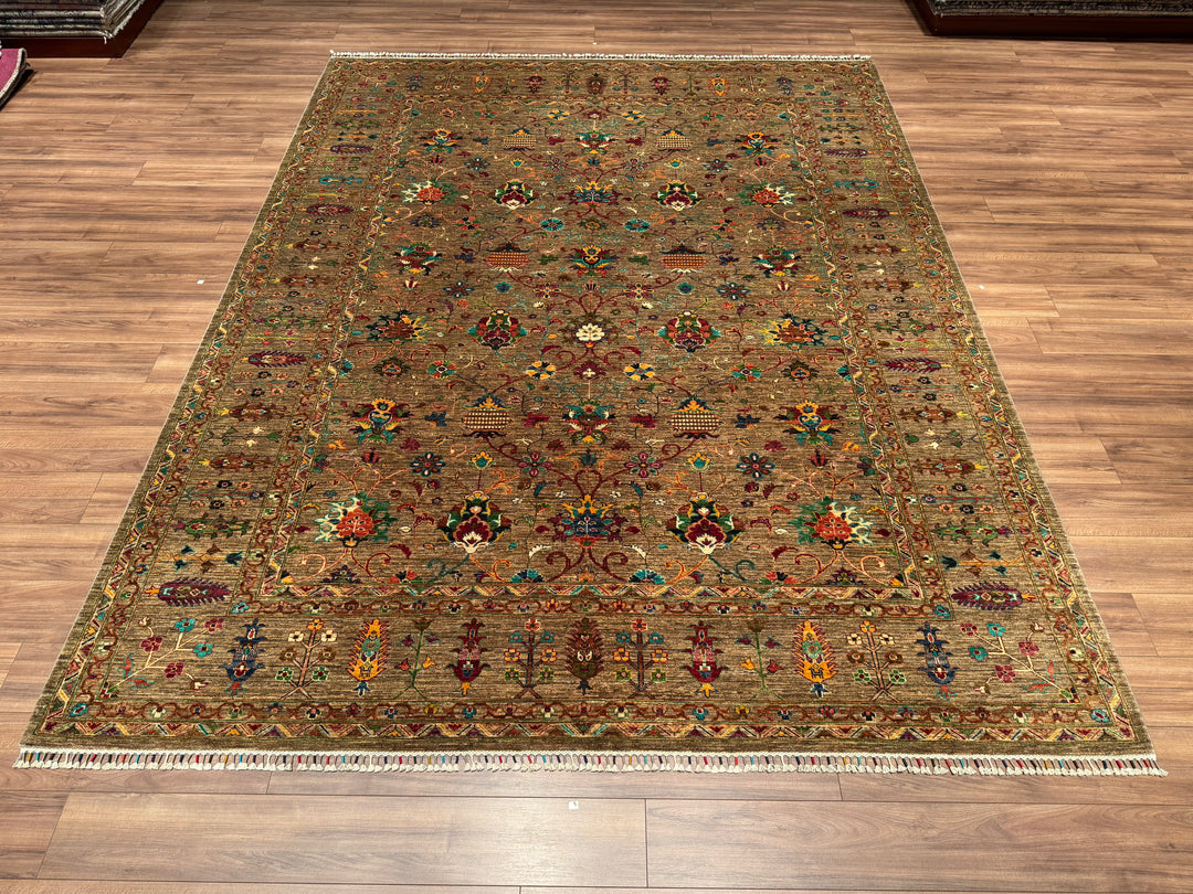 Sultani Binbirgece Orjinal El Dokuması Kahverengi Kök Boya Yün Halı 264x364 9.61 Metrekare - 9x12 ft