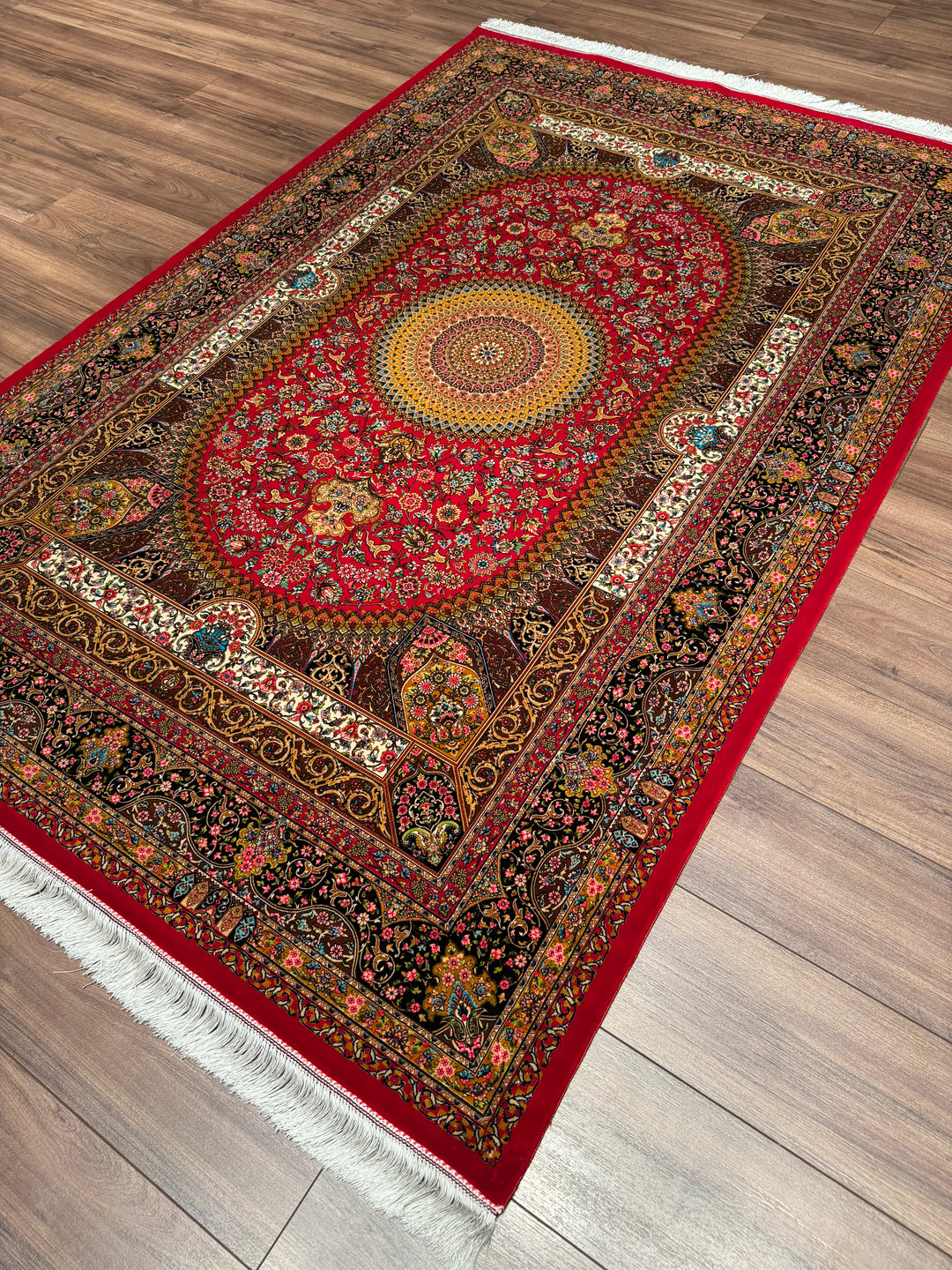 Iranian Medallion Red Modal Silk Rug 150x225 cm (3.38 square meters) - 5x7 ft