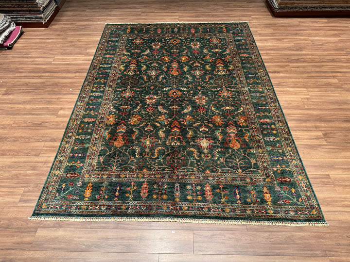 Sultani Binbirgece Orjinal El Dokuması Yeşil Kök Boya Yün Halı 264x364 9.61 Metrekare - 9x12 ft