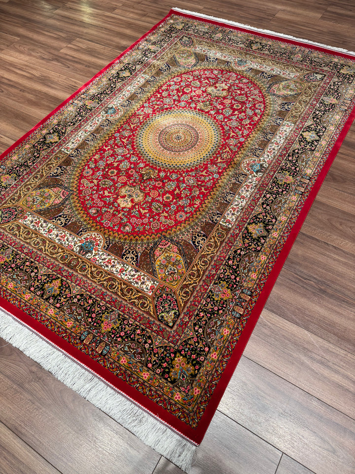 Iranian Medallion Red Modal Silk Rug 150x225 cm (3.38 square meters) - 5x7 ft