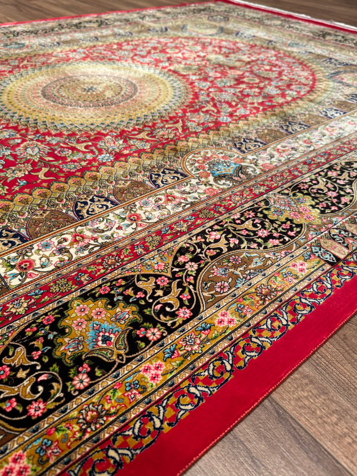 Iranian Medallion Red Modal Silk Rug 150x225 cm (3.38 square meters) - 5x7 ft