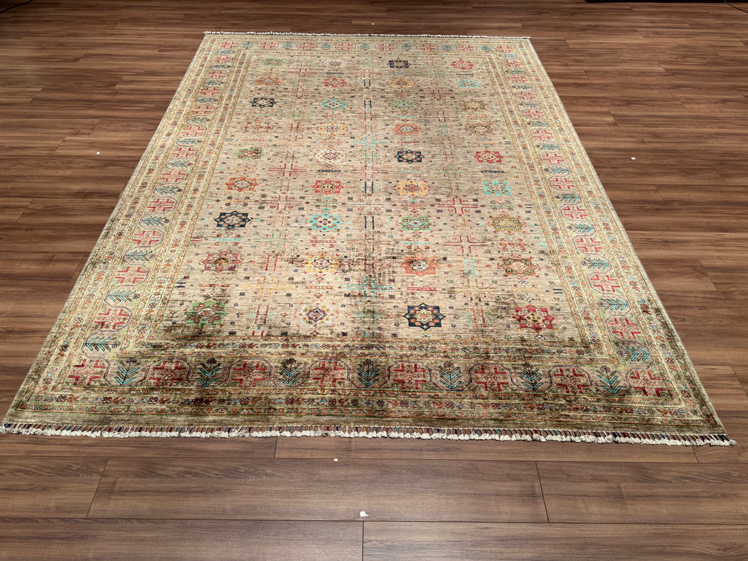 Veziri Bilcik Original Hand Woven Beige Vegetable Dyed Wool Carpet 246x330 8.12 Square Meters - 8x11 ft