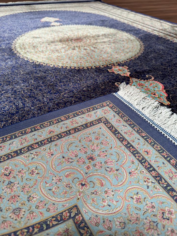 Iranian Medallion Navy Blue Modal Silk Rug 150x225 cm (3.38 square meters) - 5x7 ft