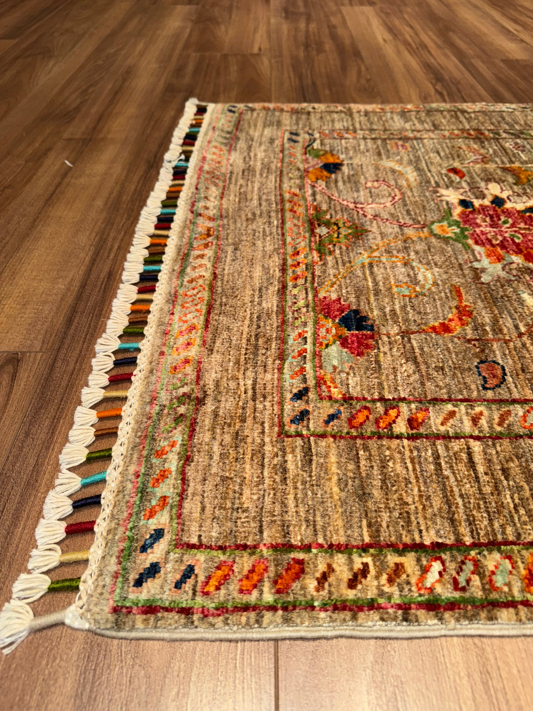 Sultani Binbirgece Runner Original Hand-Woven Beige Vegetable Dyed Wool Carpet 0.80x258 2.06 Square Meters - 3x8 ft