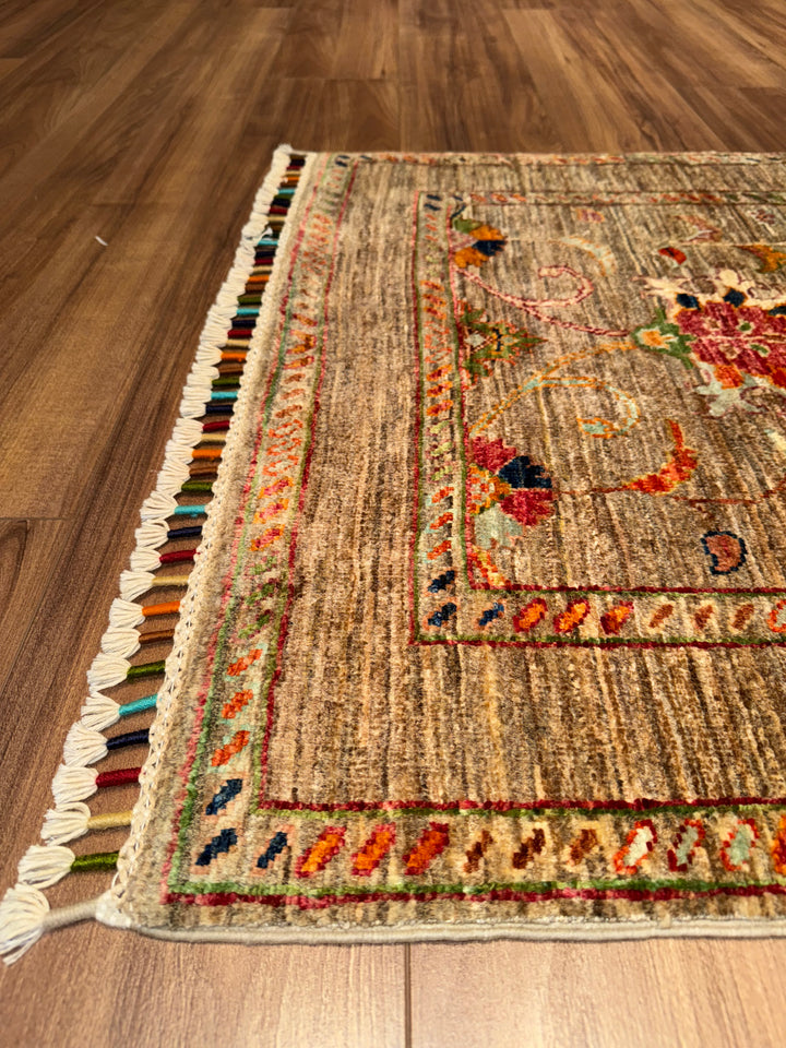 Sultani Binbirgece Runner Original Hand-Woven Beige Vegetable Dyed Wool Carpet 0.80x258 2.06 Square Meters - 3x8 ft