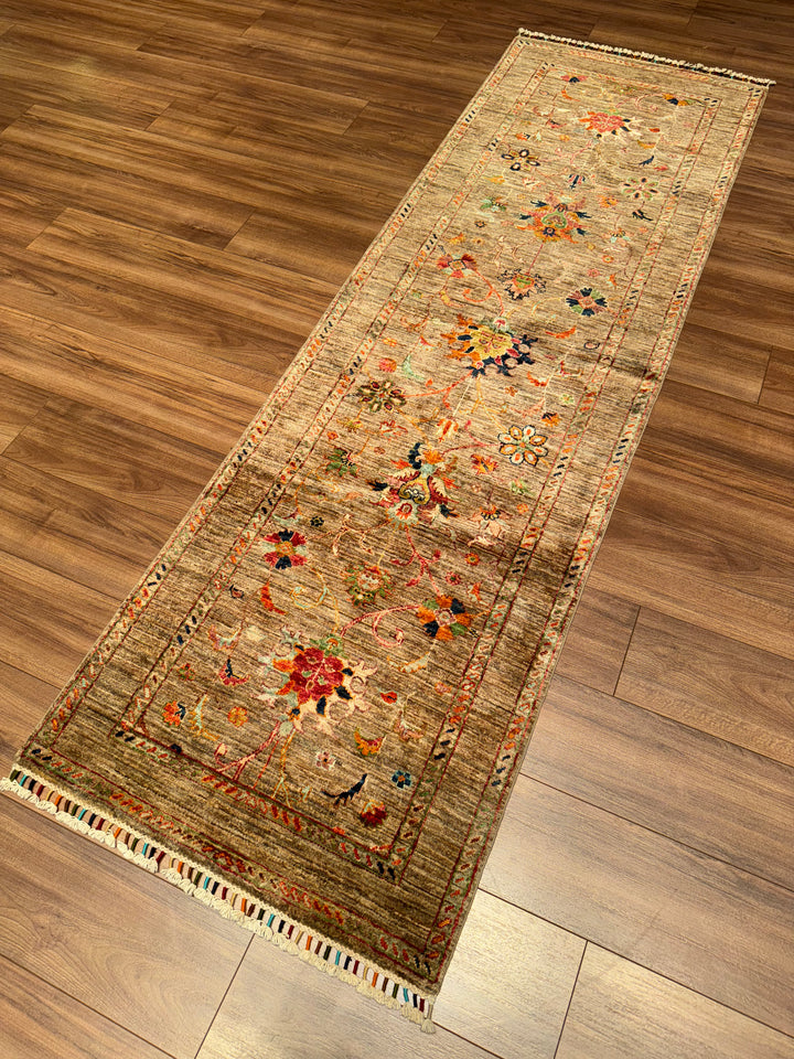 Sultani Binbirgece Runner Original Hand-Woven Beige Vegetable Dyed Wool Carpet 0.80x258 2.06 Square Meters - 3x8 ft