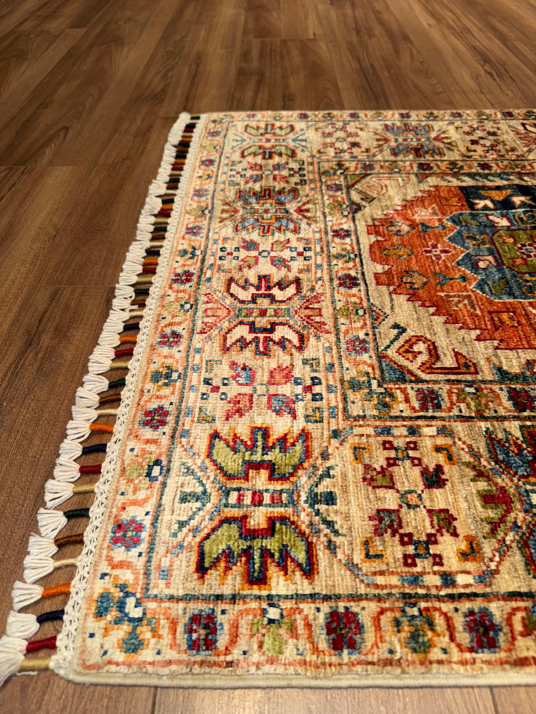 Veziri Original Hand-Woven Runner Beige Vegetable Dyed Wool Carpet 0.82x297 2.44 Square Meters - 3x10 ft