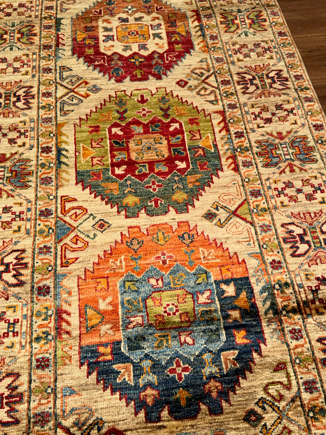 Veziri Original Hand-Woven Runner Beige Vegetable Dyed Wool Carpet 0.82x297 2.44 Square Meters - 3x10 ft