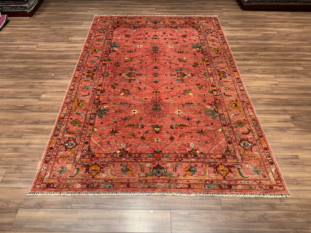 Sultani Binbirgece Orjinal El Dokuması Pembe Kök Boya Yün Halı 244x351 8.56 Metrekare - 9x12 ft