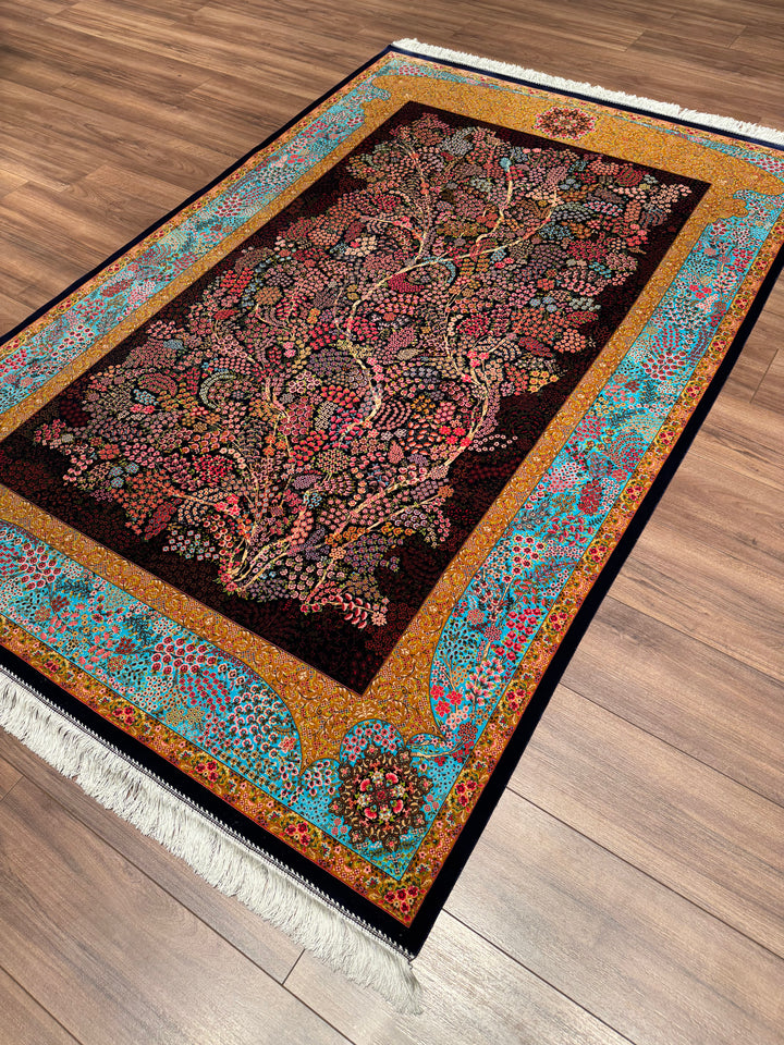 Iranian Tree of Life Multi-Color Modal Silk Rug 150x225 cm (3.38 square meters - 5x7 ft)