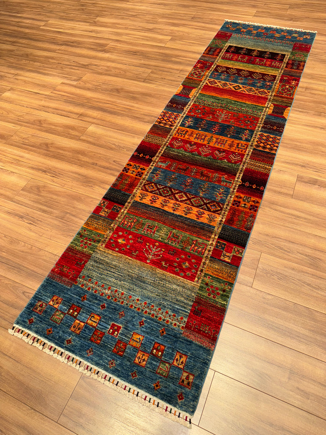 Khorjin Gabbe Desenli Orijinal El Dokuması Yolluk Multi Kök Boya Yün Halı 0.82x308 2.53 Metrekare - 3x10 ft