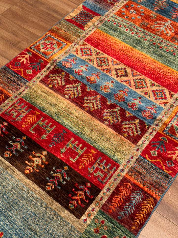 Khorjin Gabbe Desenli Orijinal El Dokuması Yolluk Multi Kök Boya Yün Halı 0.82x308 2.53 Metrekare - 3x10 ft