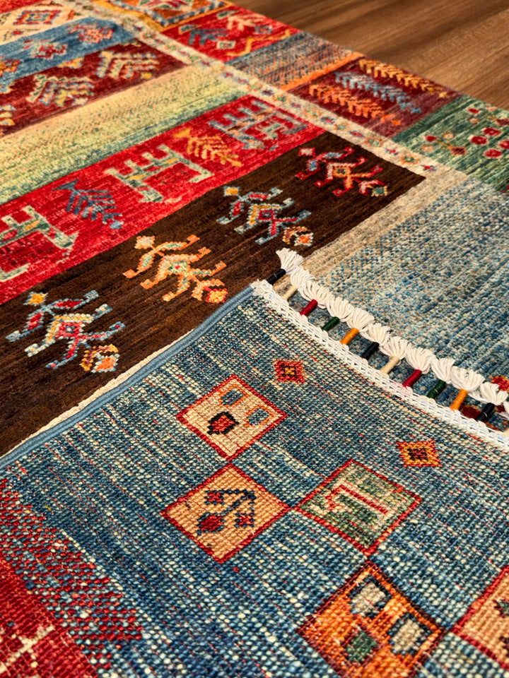 Khorjin Gabbe Desenli Orijinal El Dokuması Yolluk Multi Kök Boya Yün Halı 0.82x308 2.53 Metrekare - 3x10 ft