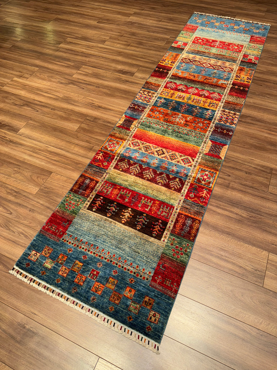 Khorjin Gabbe Desenli Orijinal El Dokuması Yolluk Multi Kök Boya Yün Halı 0.82x308 2.53 Metrekare - 3x10 ft