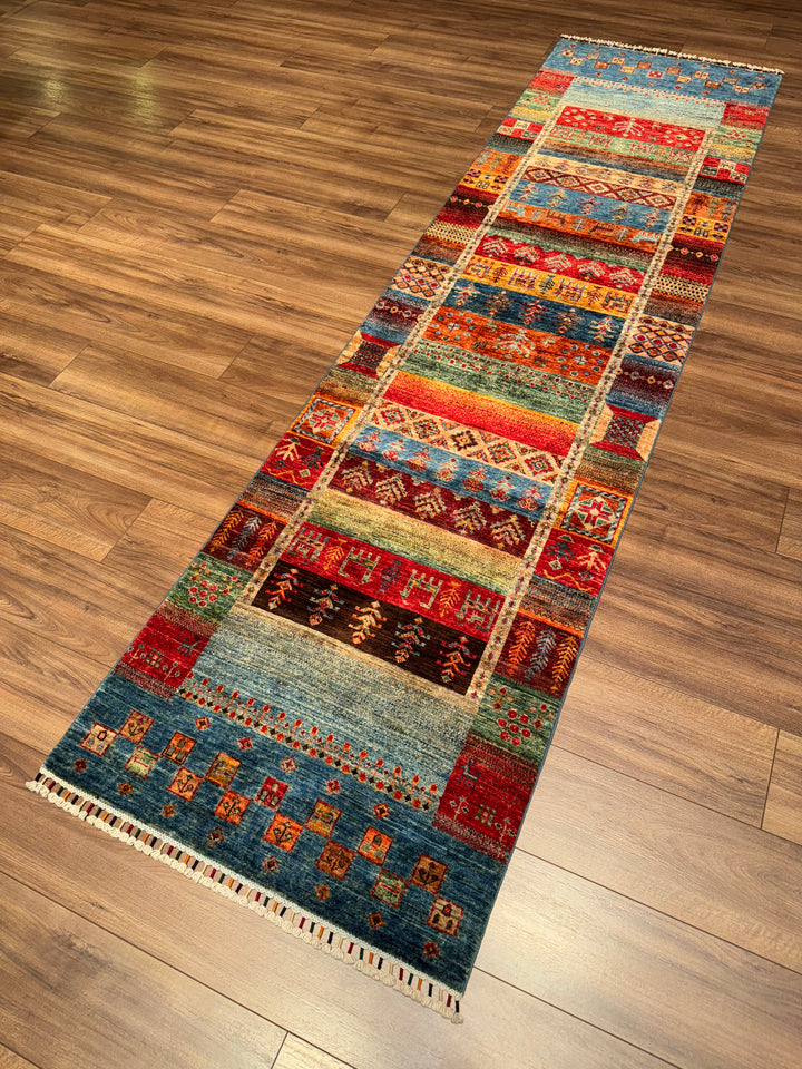 Khorjin Gabbe Desenli Orijinal El Dokuması Yolluk Multi Kök Boya Yün Halı 0.82x308 2.53 Metrekare - 3x10 ft