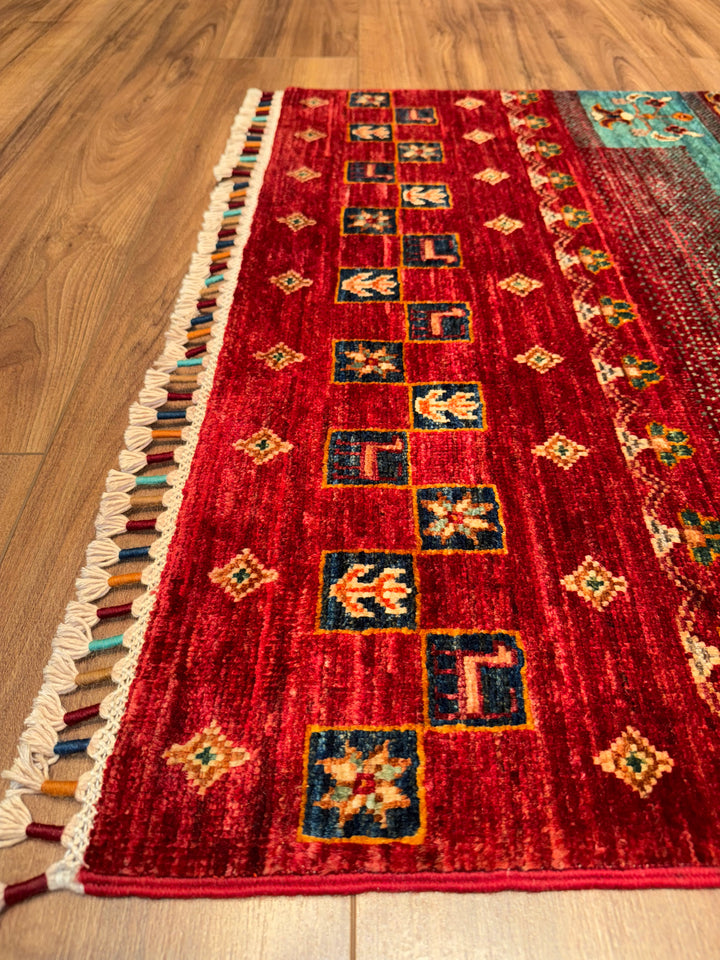 Khorjin Gabbe Desenli Orijinal El Dokuması Yolluk Multi Kök Boya Yün Halı 0.84x263 2.21 Metrekare - 3x8 ft