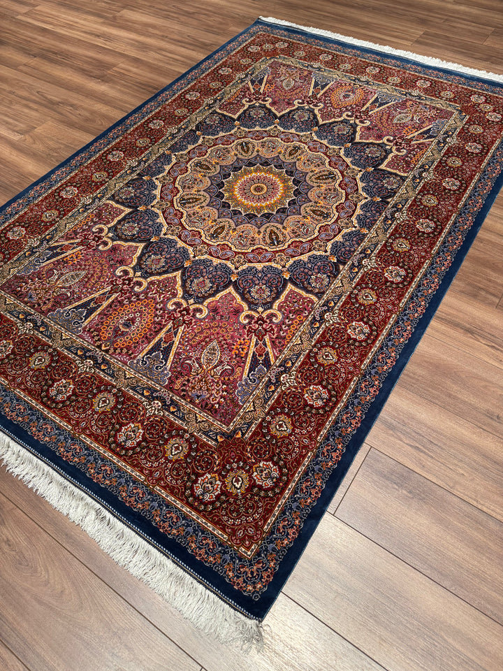 Iranian Sultanahmet Blue Modal Silk Rug 150x225 cm (3.38 square meters) - 5x7 ft