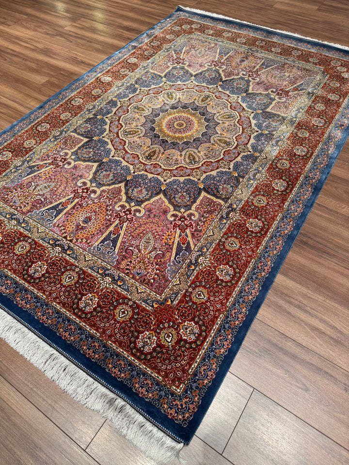 Iranian Sultanahmet Blue Modal Silk Rug 150x225 cm (3.38 square meters) - 5x7 ft