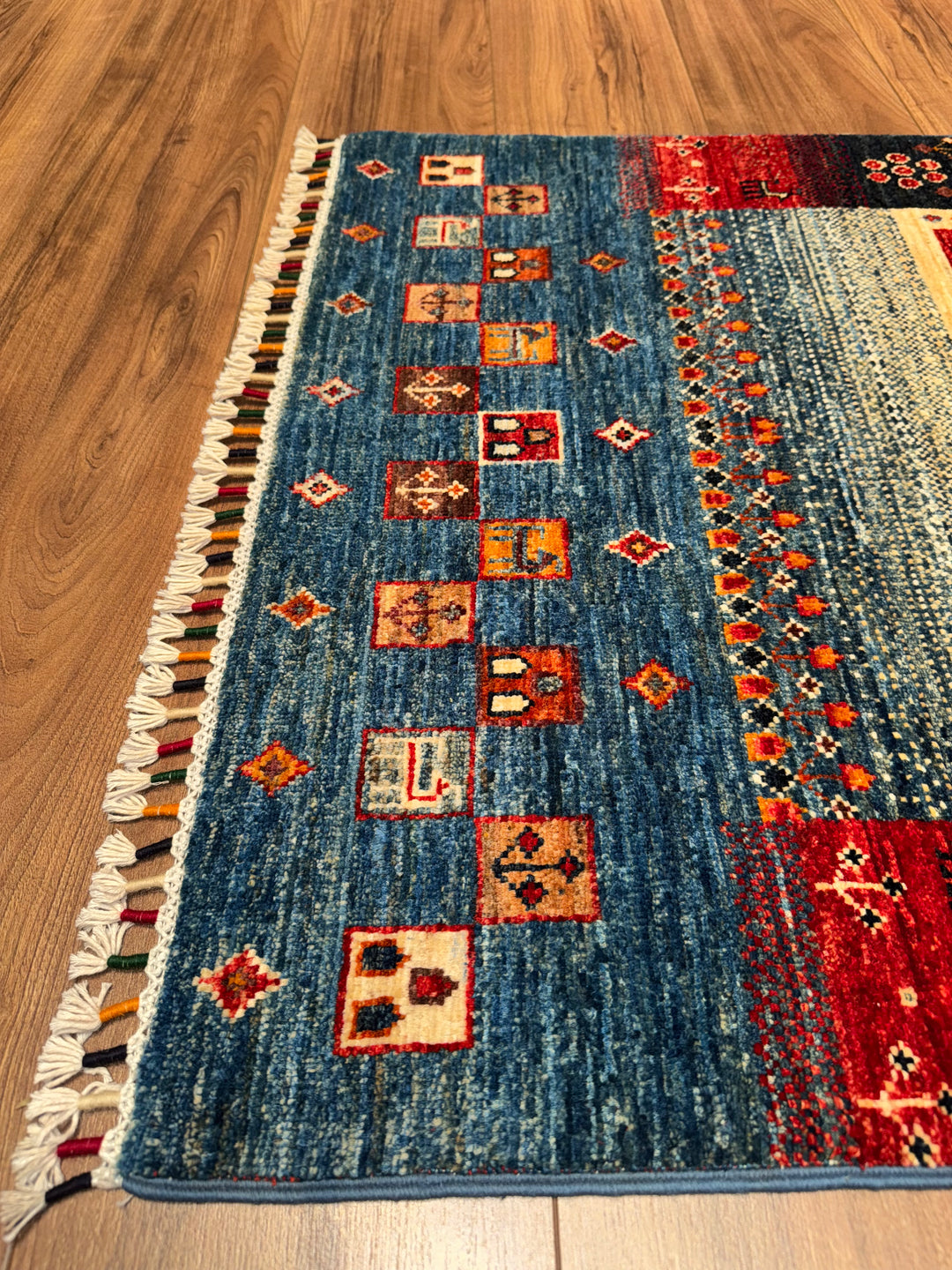 Khorjin Gabbe Desenli Orijinal El Dokuması Yolluk Multi Kök Boya Yün Halı 0.78x255 1.99 Metrekare - 3x8 ft