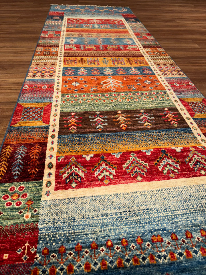 Khorjin Gabbe Desenli Orijinal El Dokuması Yolluk Multi Kök Boya Yün Halı 0.78x255 1.99 Metrekare - 3x8 ft