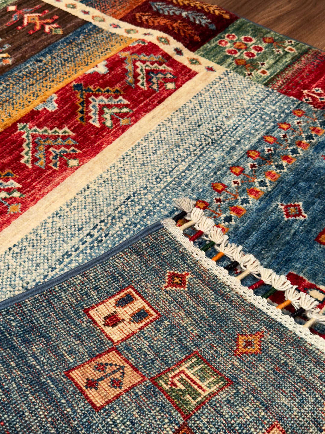 Khorjin Gabbe Desenli Orijinal El Dokuması Yolluk Multi Kök Boya Yün Halı 0.78x255 1.99 Metrekare - 3x8 ft