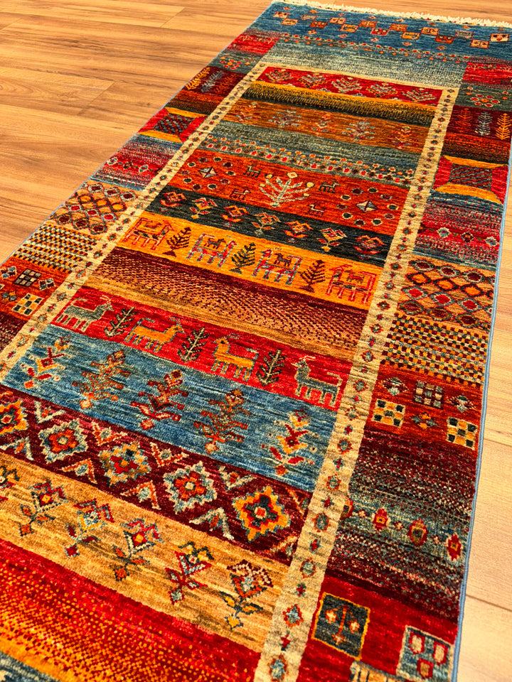 Khorjin Gabbe Desenli Orijinal El Dokuması Yolluk Multi Kök Boya Yün Halı 0.78x249 1.94 Metrekare - 3x8 ft