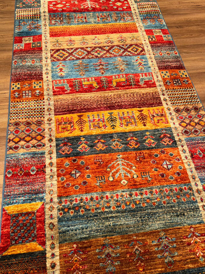 Khorjin Gabbe Desenli Orijinal El Dokuması Yolluk Multi Kök Boya Yün Halı 0.78x249 1.94 Metrekare - 3x8 ft