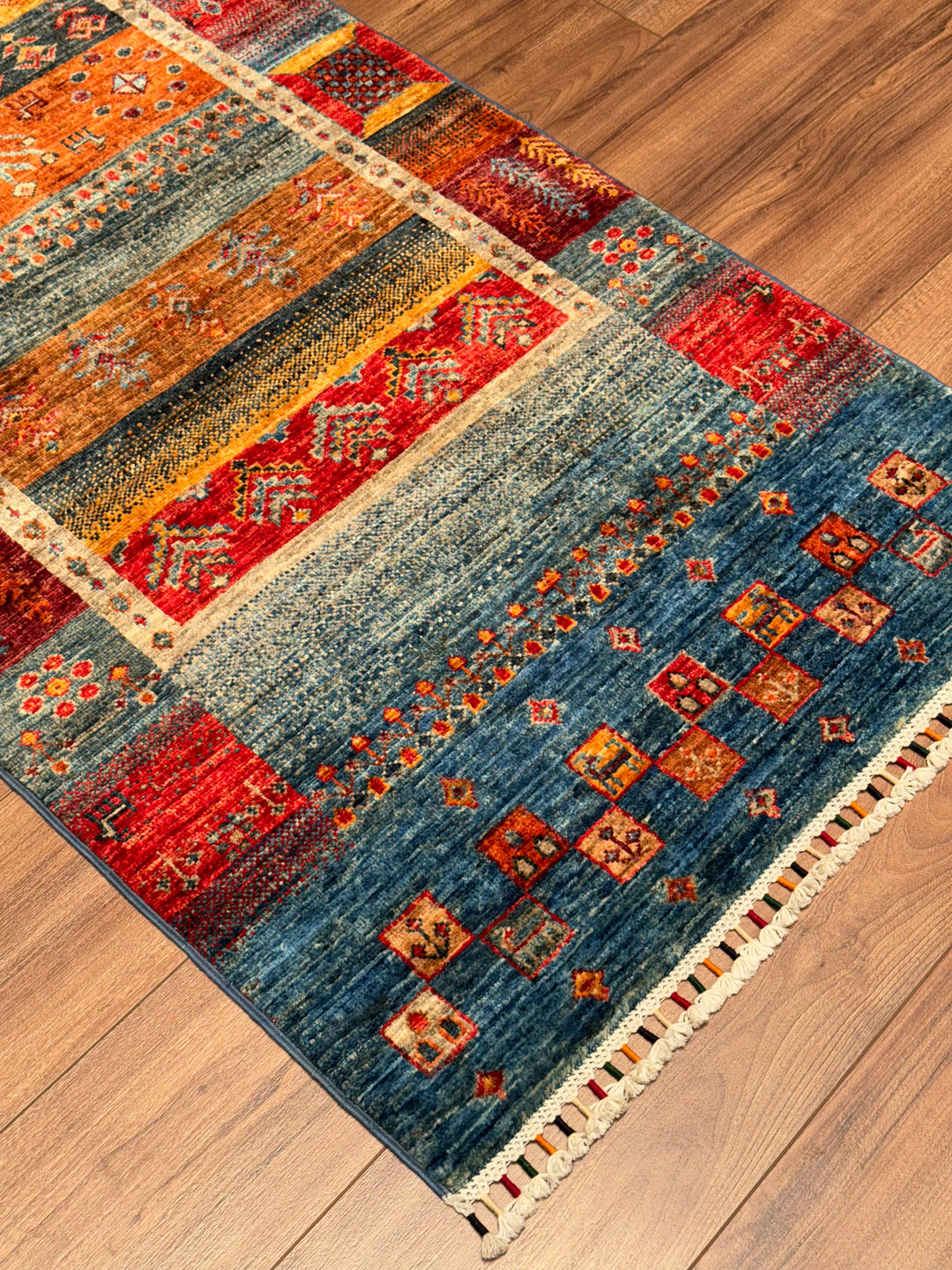 Khorjin Gabbe Desenli Orijinal El Dokuması Yolluk Multi Kök Boya Yün Halı 0.78x249 1.94 Metrekare - 3x8 ft