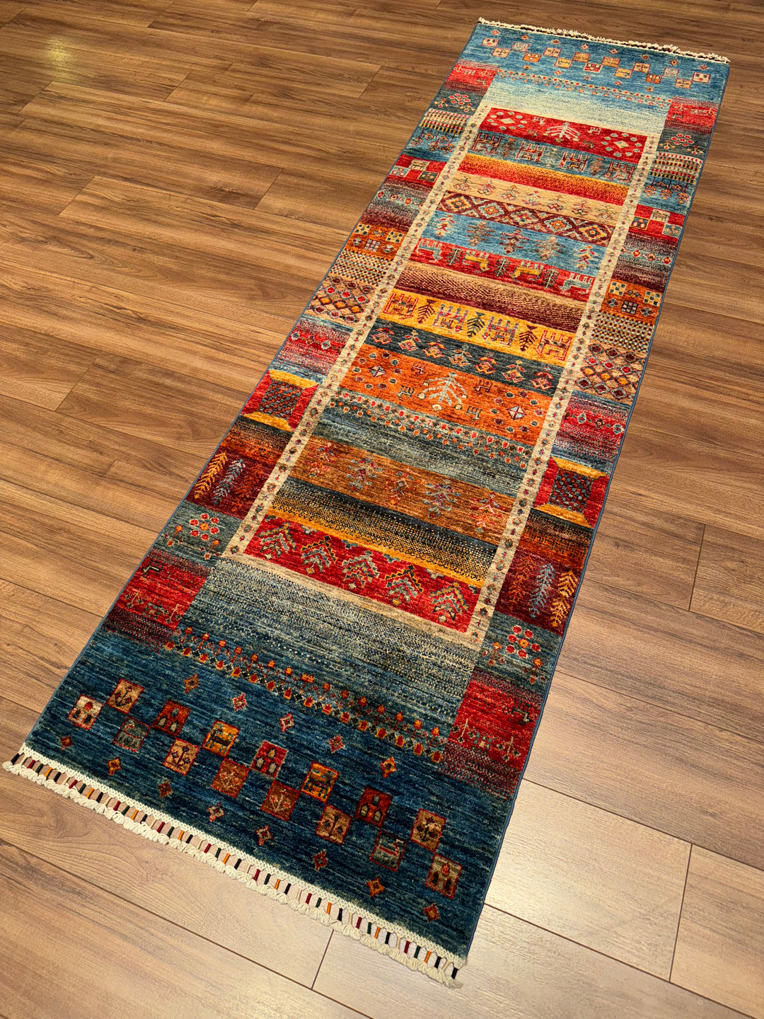 Khorjin Gabbe Desenli Orijinal El Dokuması Yolluk Multi Kök Boya Yün Halı 0.78x249 1.94 Metrekare - 3x8 ft