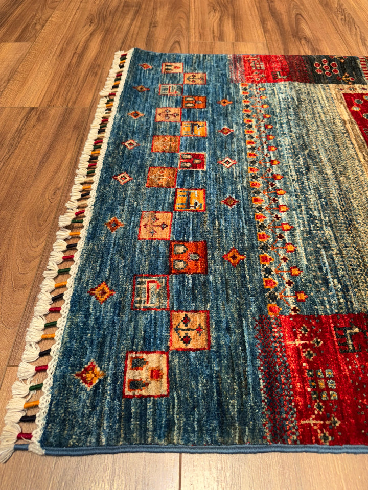 Khorjin Gabbe Patterned Original Hand Woven Runner Multi Vegetable Dyed Wool Carpet 0.78x249 1.94 Square Meters - 3x8 ft