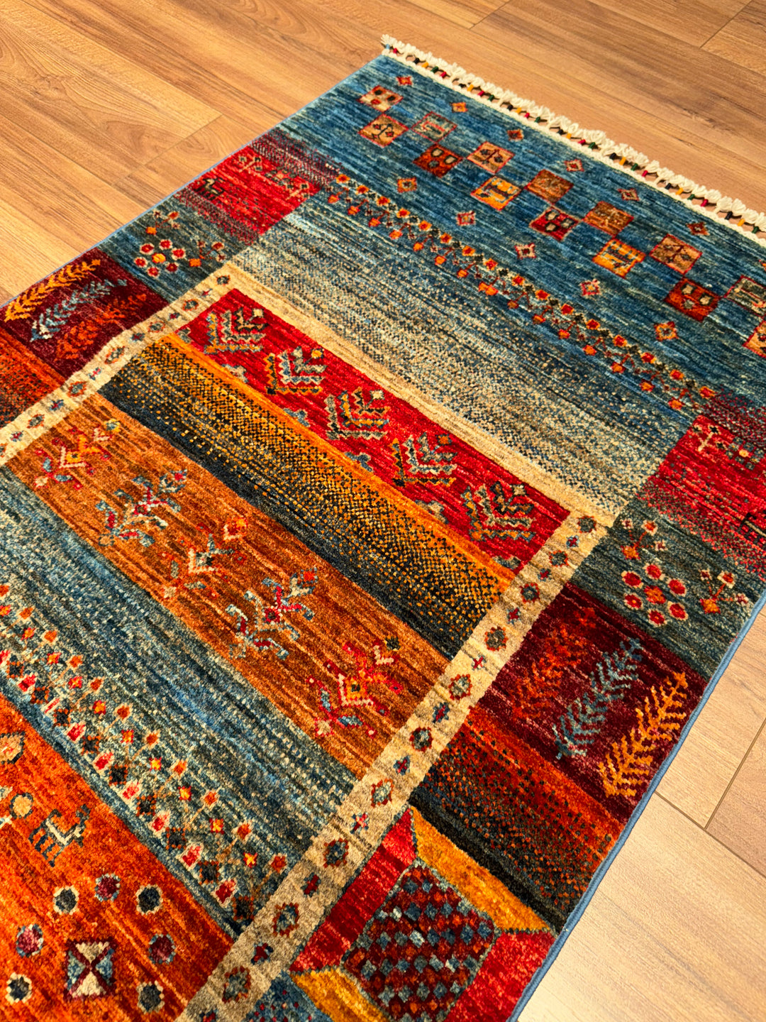 Khorjin Gabbe Patterned Original Hand Woven Runner Multi Vegetable Dyed Wool Carpet 0.78x249 1.94 Square Meters - 3x8 ft