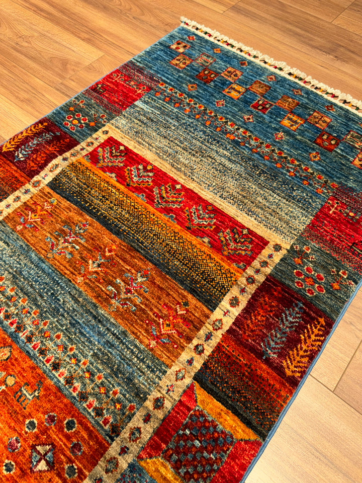 Khorjin Gabbe Patterned Original Hand Woven Runner Multi Vegetable Dyed Wool Carpet 0.78x249 1.94 Square Meters - 3x8 ft