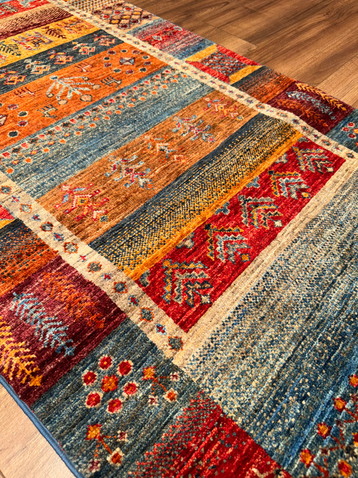 Khorjin Gabbe Patterned Original Hand Woven Runner Multi Vegetable Dyed Wool Carpet 0.78x249 1.94 Square Meters - 3x8 ft