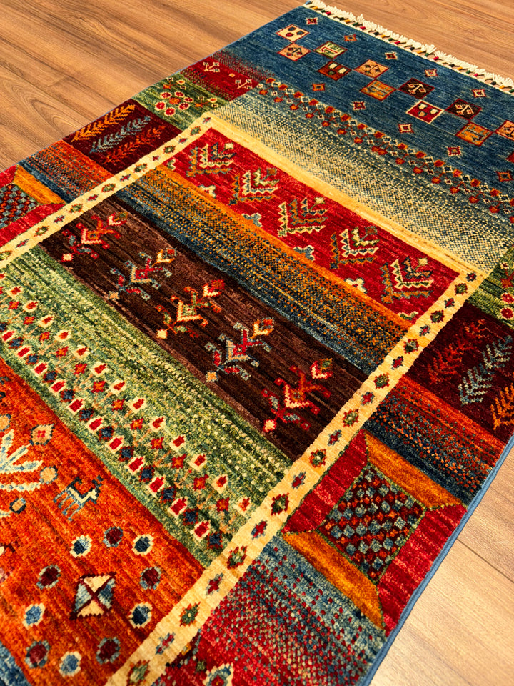 Khorjin Gabbe Desenli Orijinal El Dokuması Yolluk Multi Kök Boya Yün Halı 0.78x256 2 Metrekare - 3x8 ft