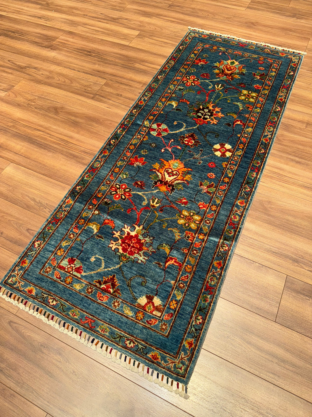 Sultani Binbirgece Yolluk Orijinal El Dokuması Mavi Kök Boya Yün Halı 0.79x201 1.59 Metrekare - 3x8 ft