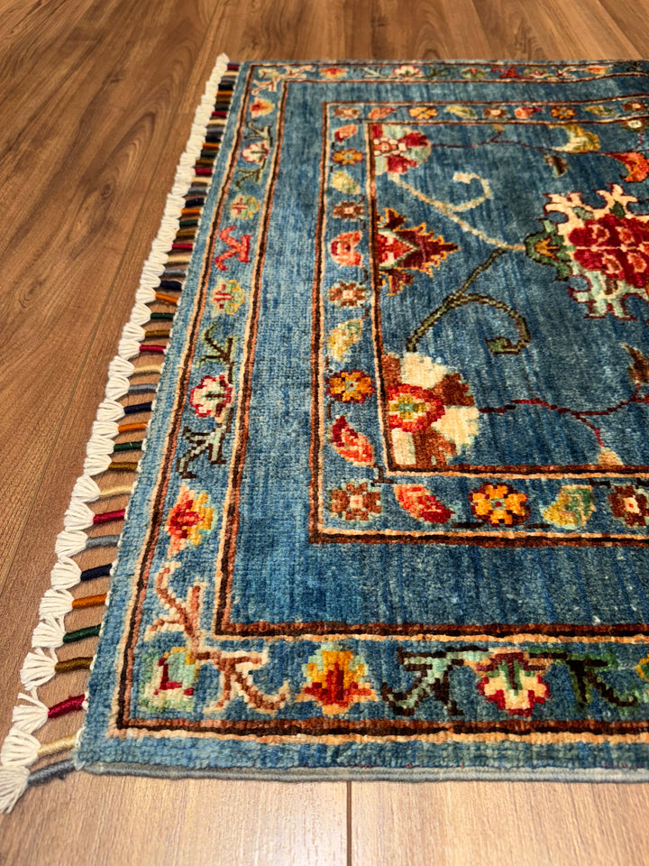 Sultani Binbirgece Yolluk Orijinal El Dokuması Mavi Kök Boya Yün Halı 0.79x201 1.59 Metrekare - 3x8 ft