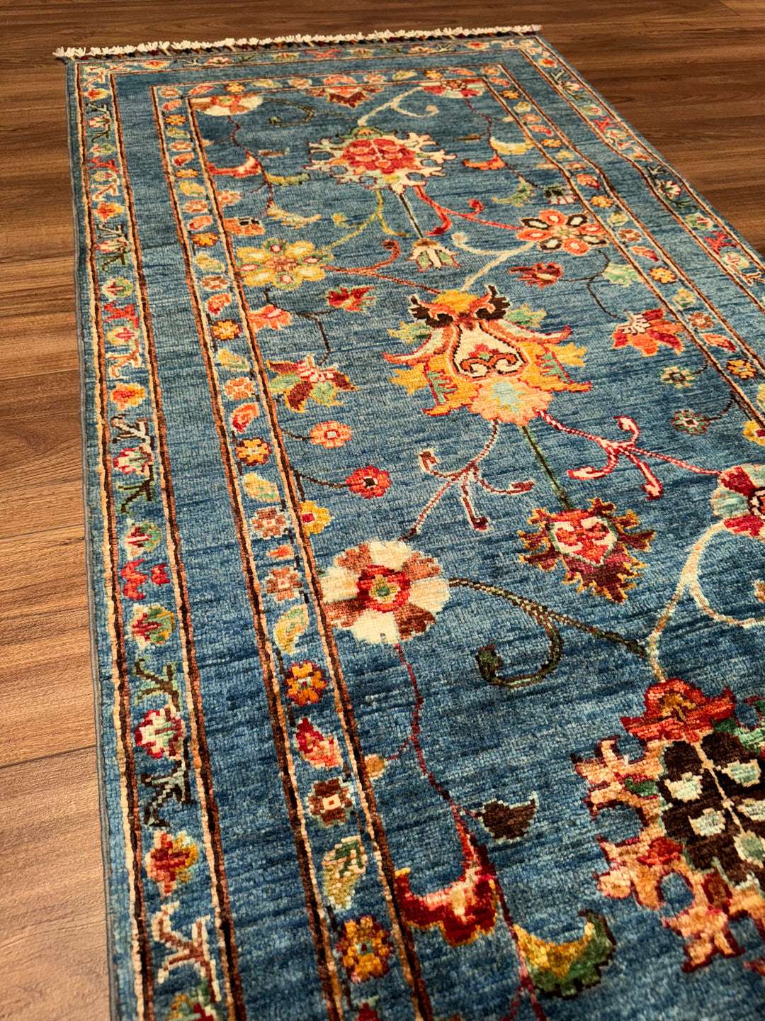 Sultani Binbirgece Yolluk Orijinal El Dokuması Mavi Kök Boya Yün Halı 0.79x201 1.59 Metrekare - 3x8 ft