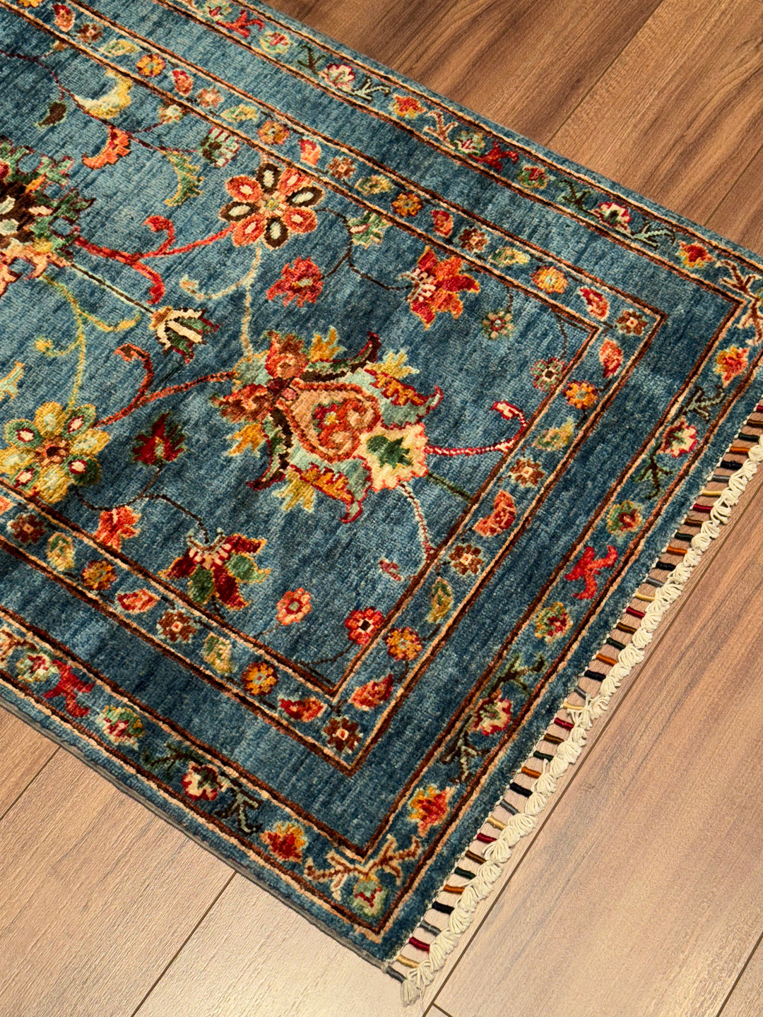 Sultani Binbirgece Yolluk Orijinal El Dokuması Mavi Kök Boya Yün Halı 0.79x201 1.59 Metrekare - 3x8 ft