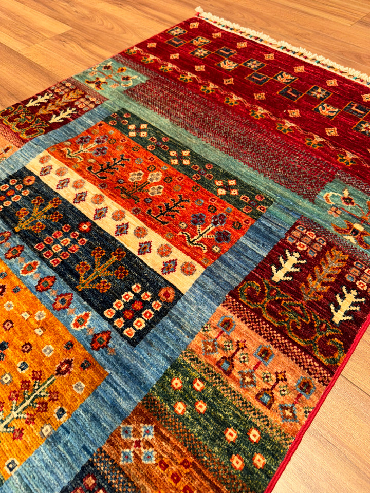 Khorjin Gabbe Desenli Orijinal El Dokuması Yolluk Multi Kök Boya Yün Halı 0.83x252 2.09 Metrekare - 3x8 ft