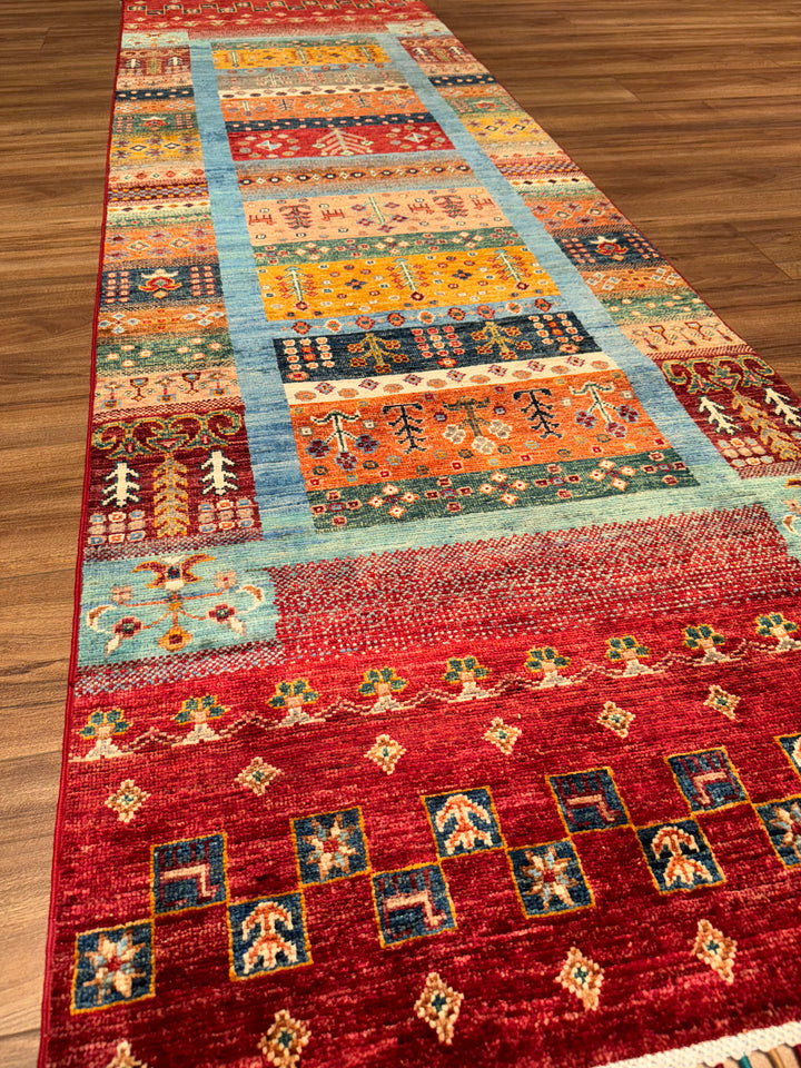 Khorjin Gabbe Desenli Orijinal El Dokuması Yolluk Multi Kök Boya Yün Halı 0.83x252 2.09 Metrekare - 3x8 ft