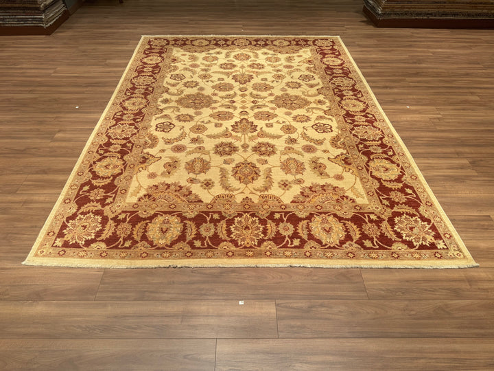 Uşak Orjinal El Dokuması Krem Kırmızı Kök Boya Yün Halı 246x343 8.44 Metrekare - 9x12 ft